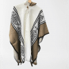 White & Taupe alpaca hooded poncho