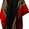Mens poncho with hood in black and red, on a hanger