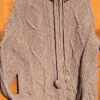 Brown handknit wool cableknit zip hooded sweater