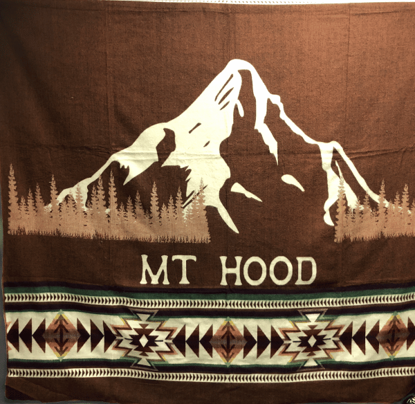 Spice colored alpaca blend blanket with image of Mt. Hood