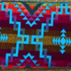 Folded Turquoise & Fuchsia sherpa-lined blanket, zipper converts it to a poncho